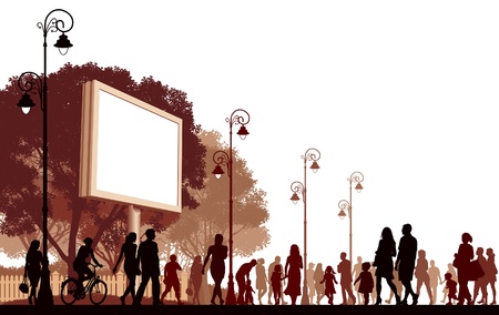 Crowd of people walking on a street. のイラスト素材