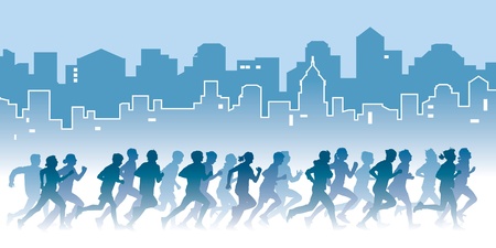 Crowd of young people running on a street  Sport vector illustration のイラスト素材