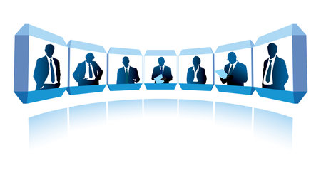 Group of successful businesspeople having a video conference