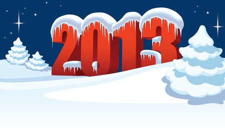 New Year 2013 and Christmas trees on winter white backgroundのイラスト素材