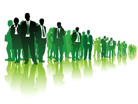 Large group of green people standing over white background. のイラスト素材