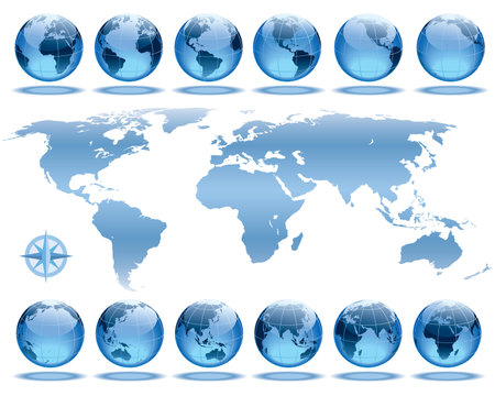 Set of 12 globes showing earth rotation in every two hours periodのイラスト素材