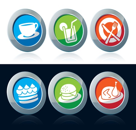 Collection of colorful food icons over white and black backgroundのイラスト素材