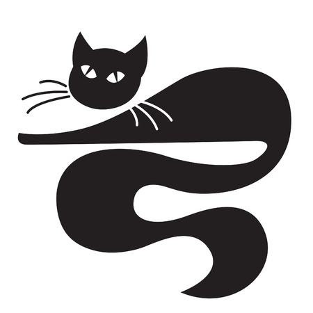 Black cat lying over white backgroundのイラスト素材