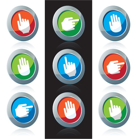Colorful icons set hands in metal rings over white and black backgroundのイラスト素材
