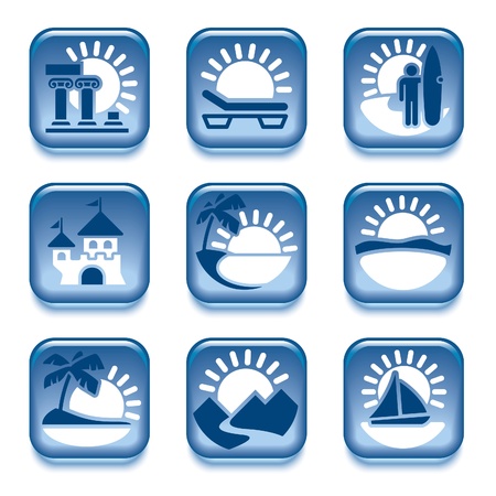 Blue icons set, places of interest, over white backgroundのイラスト素材