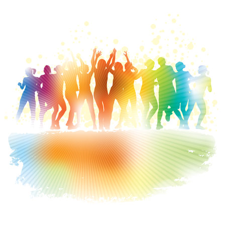 Large group of young people dancing in a club.のイラスト素材