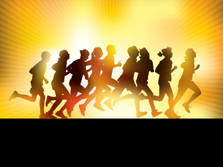 Crowd of young people running. Sport illustration.のイラスト素材
