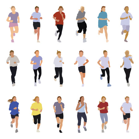 Collection of running silhouettes, teenagers, boys and girls.のイラスト素材