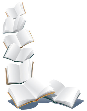 Flying open books over abstract white backgroundのイラスト素材