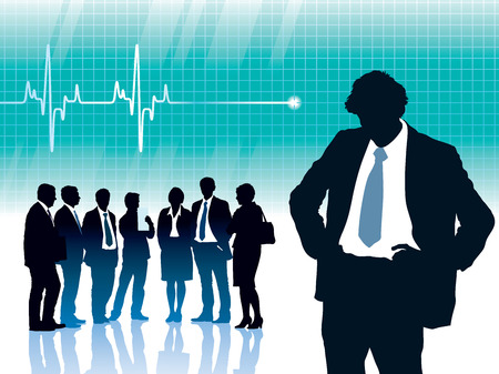 Alone man standing in front of big cardiogram with heartbeatのイラスト素材