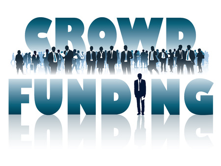 Crowd of businesspeople and large words - CROWD FUNDING.のイラスト素材