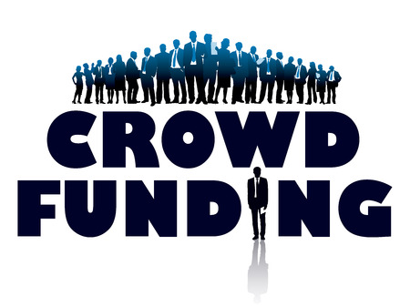 Crowd of businesspeople and large words - CROWD FUNDING.のイラスト素材