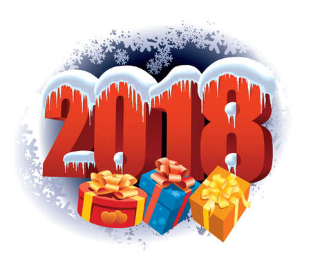 New Year 2018 on winter background with snowflakes and giftsのイラスト素材