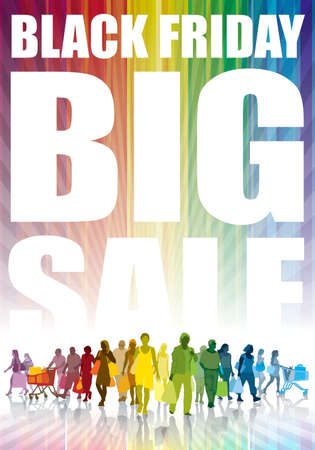 Colorful crowd of people with shopping bags in a shop.のイラスト素材