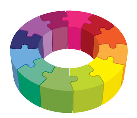 Colorful jigsaw puzzle in a ring as a corporate organizational structure.のイラスト素材