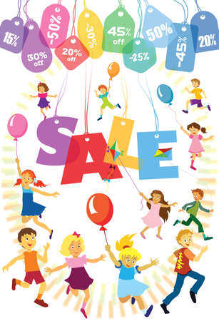 Colorful poster about the great sale of children's goods in the store, design template.
のイラスト素材