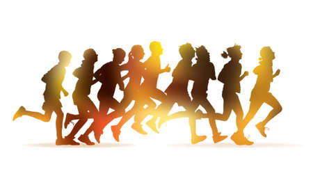Crowd of young people is running in the marathonのイラスト素材