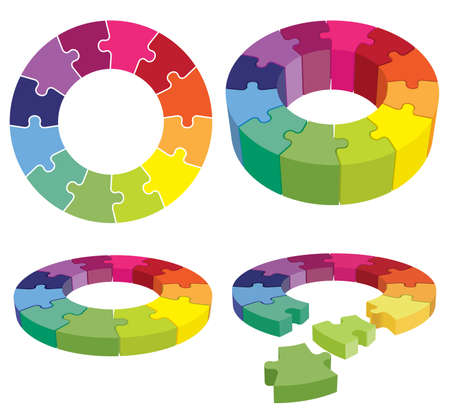 Colorful jigsaw puzzle in a ring as a corporate organizational structure.のイラスト素材