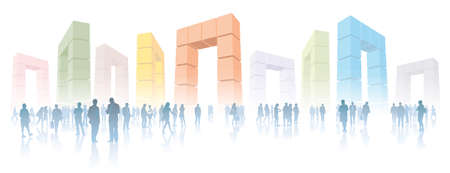 Crowd of people and web portals in Internet virtual reality.のイラスト素材