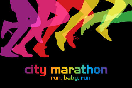 Running competition. Crowd of people is running in the city marathon.のイラスト素材