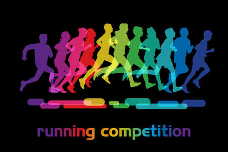 Running competition. Crowd of people is running in the city marathon.のイラスト素材
