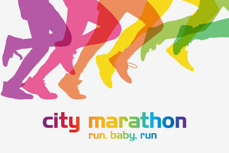 Running competition. Crowd of people is running in the city marathon. 
のイラスト素材