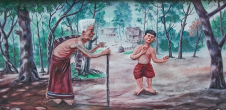 it is a picture swells on one temple wall in Thailand , tell being activity of suburb community , tell arrive at the being of the life precedingの写真素材