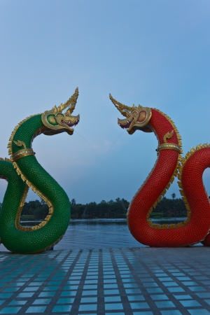 Red and green dragon  Design that has the power and beauty of a skilled technician  According to the beliefs of the Chinese mainland  Worldwide の写真素材