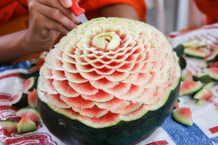 Watermelon is a fruit that is large. Side red and the other species is a fruit that has been very popular. Taste delicious to eatの写真素材