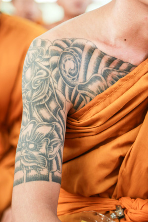 Tattoos  Getting a tattoo is painted on the body, tattoos and patterns may remain temporarily or permanently のeditorial素材