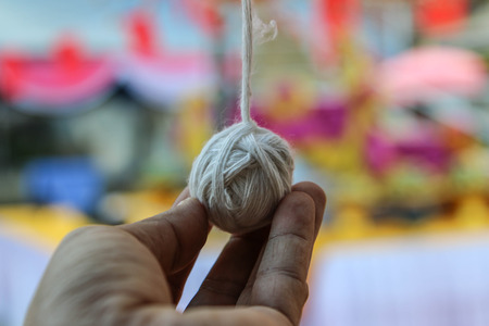 Warp or warp yarn refers to series. Which are located in the lateral There will be a line up waiting to become polished switch fabric in weaving.の写真素材