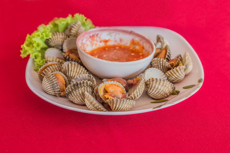 Seafood is a food made from materials derived from marine species. Used to cook a variety of dishes. It is popular around the world.の写真素材