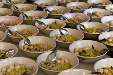 Bowls noodles background.の写真素材