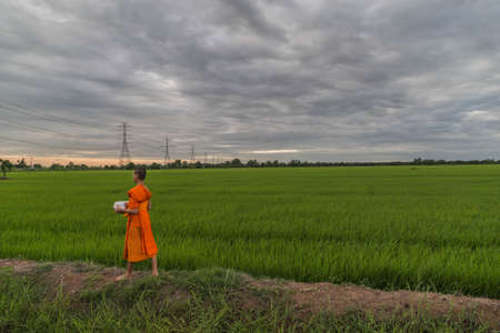 Buddhist priest Morning to seek food to eat to live.の写真素材