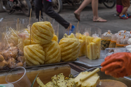 Pineapple is a herbaceous plant species that originates from South America. The trunk has a height of about 80-100 cm.の写真素材