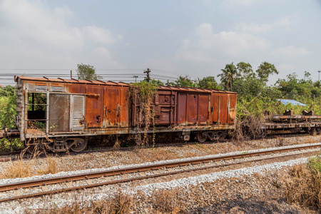 Train   is a group of vehicles that travel along the rails to the transport of goods or passengers from one place to another. Most tracks usually consist of two parallel rails.の写真素材