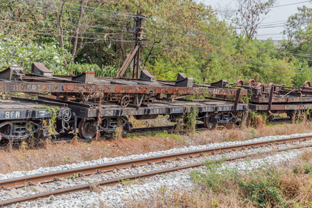 Train   is a group of vehicles that travel along the rails to the transport of goods or passengers from one place to another. Most tracks usually consist of two parallel rails.の写真素材