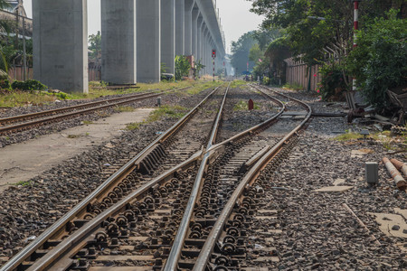 Train   is a group of vehicles that travel along the rails to the transport of goods or passengers from one place to another. Most tracks usually consist of two parallel rails.の写真素材