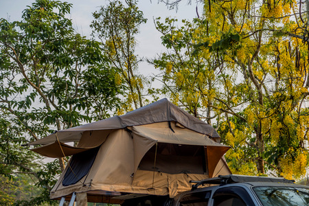 Tent camping is finished fabrics The commercially available Intended for a single location, such as a forest, ideal for moving and storage easy.の写真素材