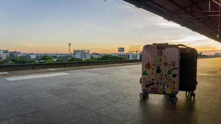 Travel luggages on the train platformのeditorial素材