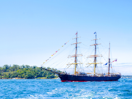 SYDNEY, AUSTRALIA - OCTOBER 4,2013: Barque James Craig 19th century built square-rigged tall ship sail in Sydney harbor for celebrated International Fleet Review Sydney 2013 on Oct. 4, 2013.のeditorial素材