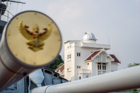 SAMUT PRAKAN, THAILAND - MARCH 24, 2018 : The 60 years old first observatory and planetarium in Thailand with foreground blur on March 24, 2018 in Royal Thai Navy academy, Samut Prakan, Thailand.のeditorial素材