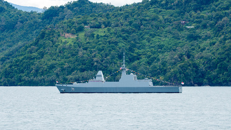 PADANG,INDONESIA - APRIL 11, 2016: RSS Tenacious (71), Formidable class multi role stealth frigate...
