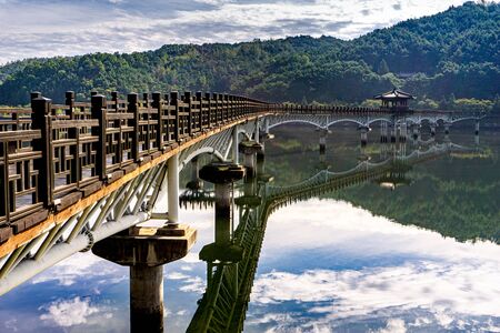 GYEONGSANGBUK-DO, SOUTH KOREA - SEPTEMBER 30, 2018: Wollyeongo Bridge across the Nakdong River Basin over the Andong Dam in South Koreaのeditorial素材