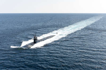 PHUKET, THAILAND - APRIL 9, 2018 : USS Louisville (SSN-724) fast attack submarine of U.S.Navy sails on the surface of the sea during Guardian Sea 2019 Exercise hold in Thailand.のeditorial素材