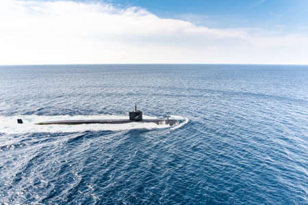 PHUKET, THAILAND - APRIL 9, 2018 : USS Louisville (SSN-724) fast attack submarine of U.S.Navy sails on the surface of the sea during Guardian Sea 2019 Exercise hold in Thailand.のeditorial素材