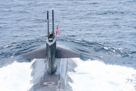 PHUKET, THAILAND - APRIL 9, 2018 : USS Louisville (SSN-724) fast attack nuclear submarine of...