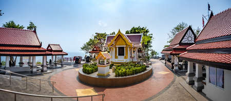CHONBURI, THAILAND - MARCH 28, 2018 : Prince Chumporn Khet Udomsak,  Father of Royal Thai Navy memorial park over the top of the hill of Laem Phu Chao cape in Sattahip district, Chonburi, Thailand.のeditorial素材
