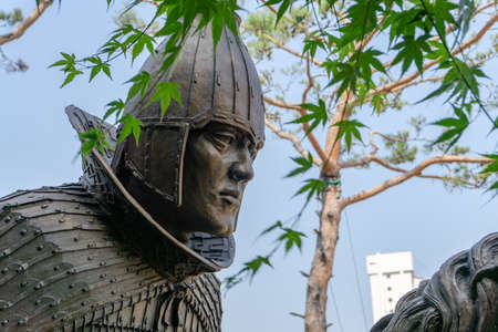 GIMHAE, SOUTH KOREA - JUNE 18, 2017 : Symbol of shield ornaments on the footpath tiles in Gimhae, South Gyeongsang province, South Korea.のeditorial素材